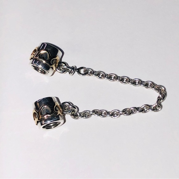 Retired Pandora 14k Hearts Sterling Silver Safety Chain Charm - Picture 6 of 9